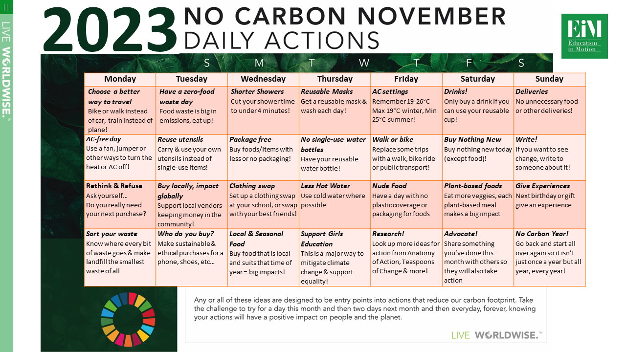 No carbon november 2023 calendar