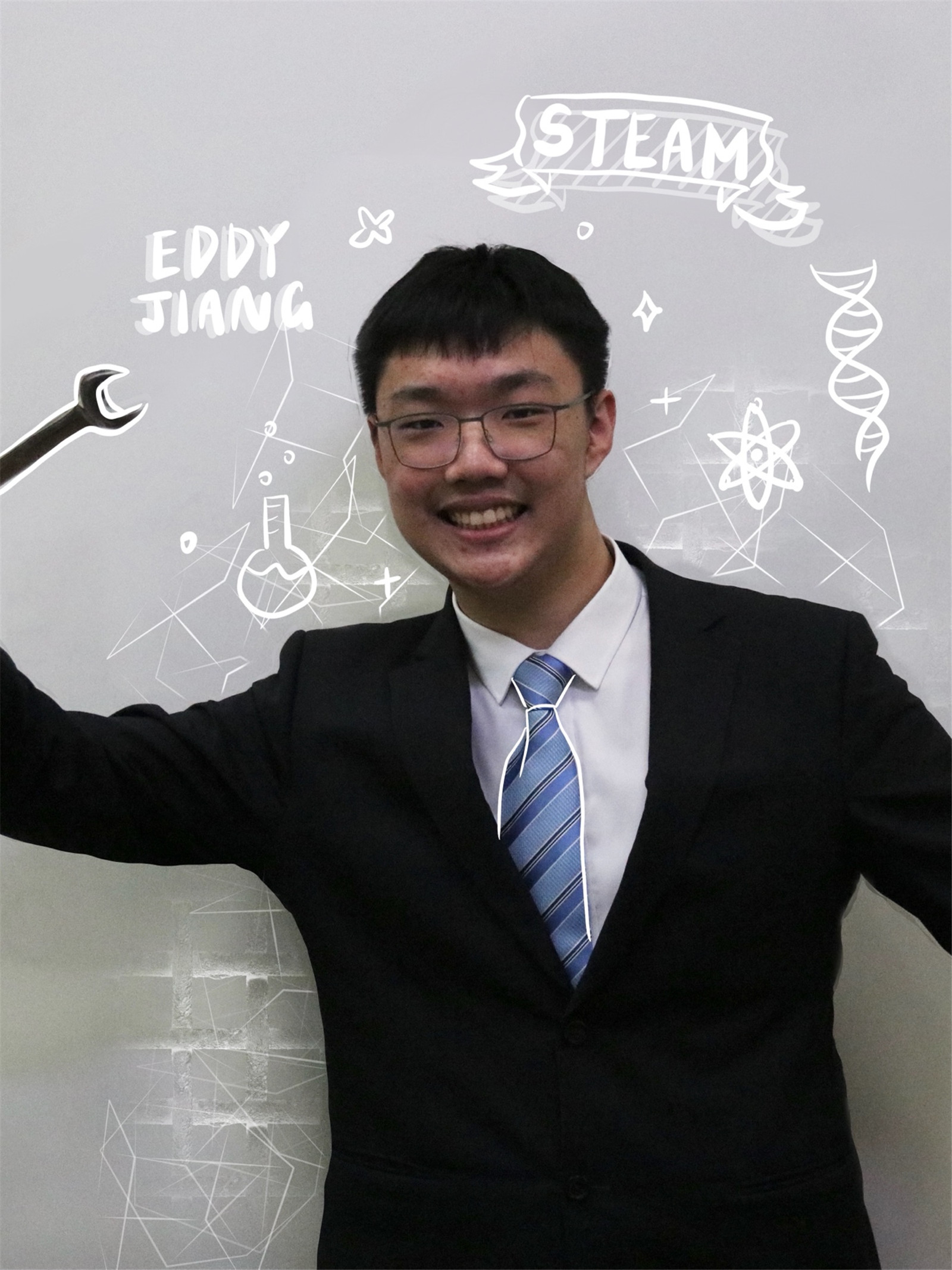 Eddy holding a wrench in his STEAM Prefect photo