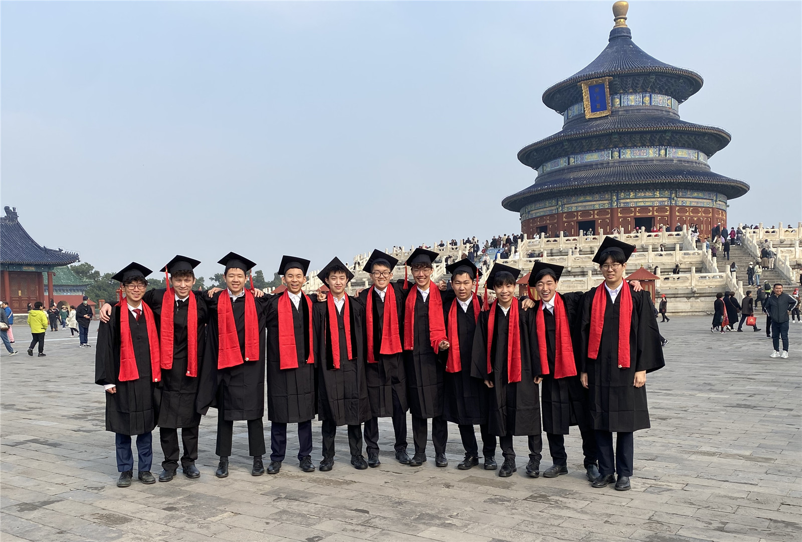 Eddy and his classmates from the Class of 2024 taking a group photo at Temple of Heaven