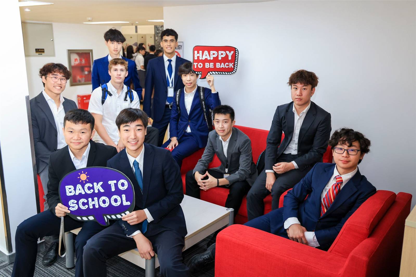 Aidan with classmates on first day of school