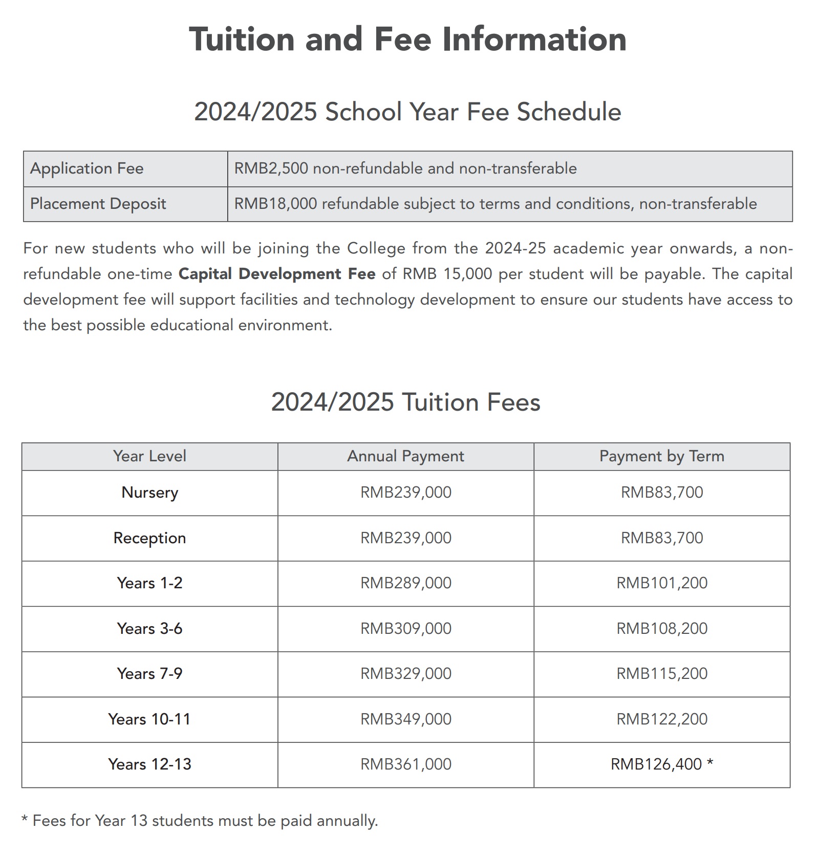 Dulwich College Beijing 2024/2025 Tuition Fees