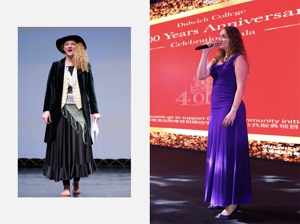 Natasha in Oliver (left) and performing at the 400th Anniversary Gala (right)