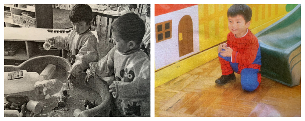 2007年Derek在德威幼儿园学习 (左图) 和 2008年的幼儿园学习照片 (右图)