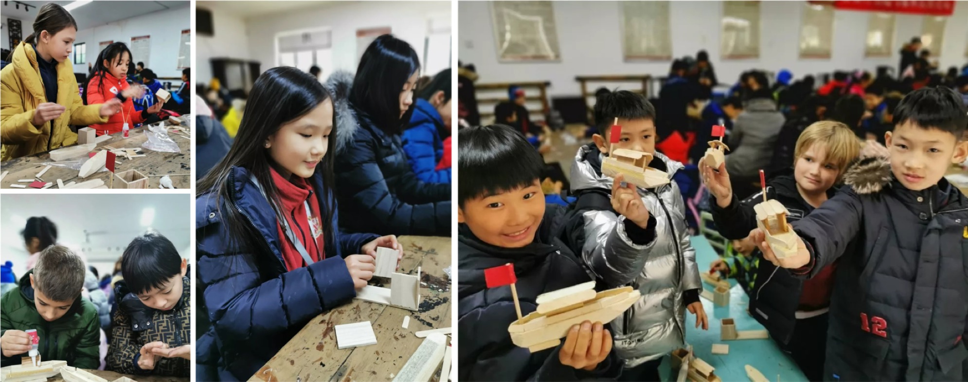 Students doing traditional Chinese woodworking