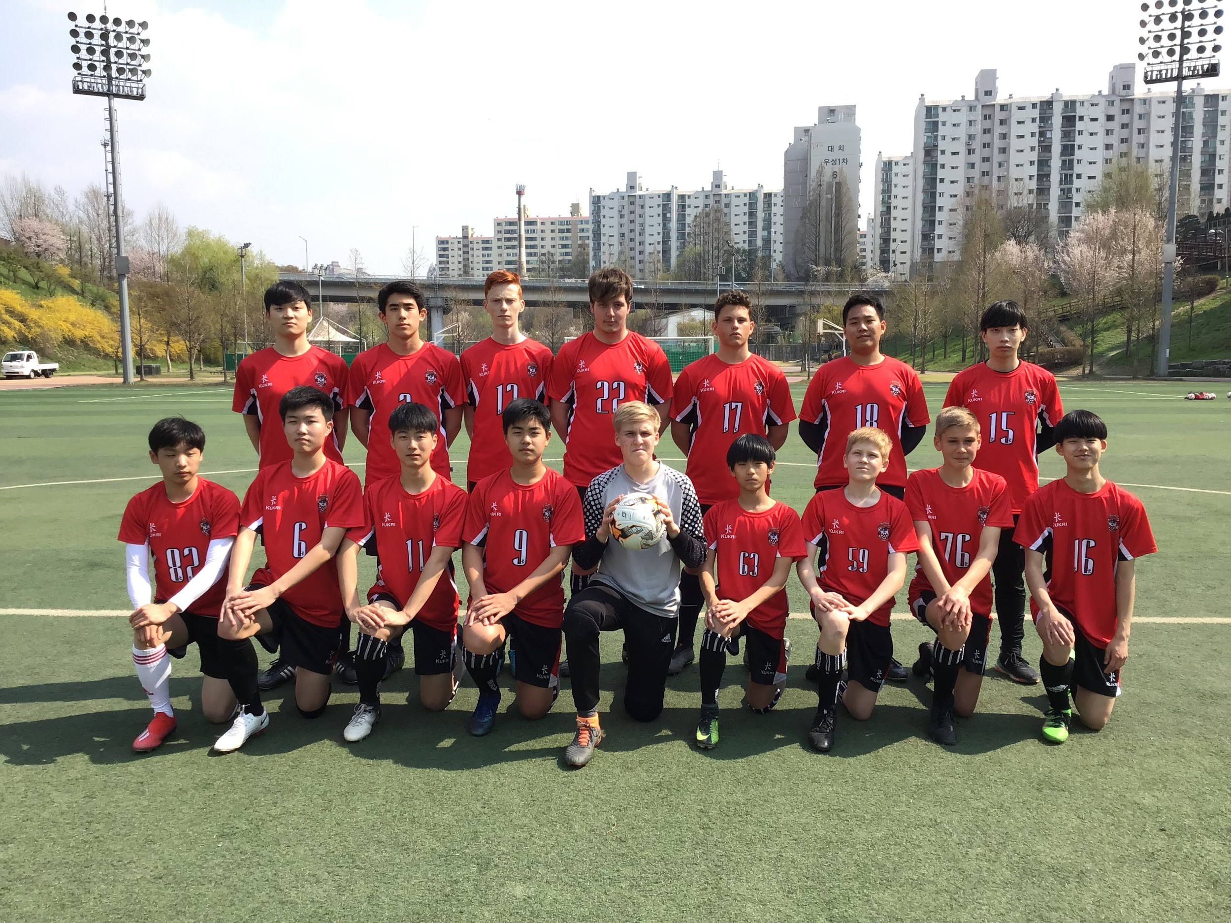 A group shot of Dulwich College Seoul's U18 Football Team