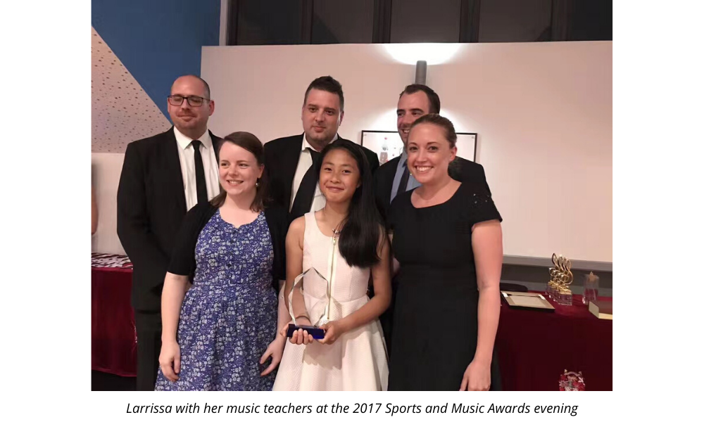 Larrissa with her music teachers at the 2017 Sports and Music Awards evening