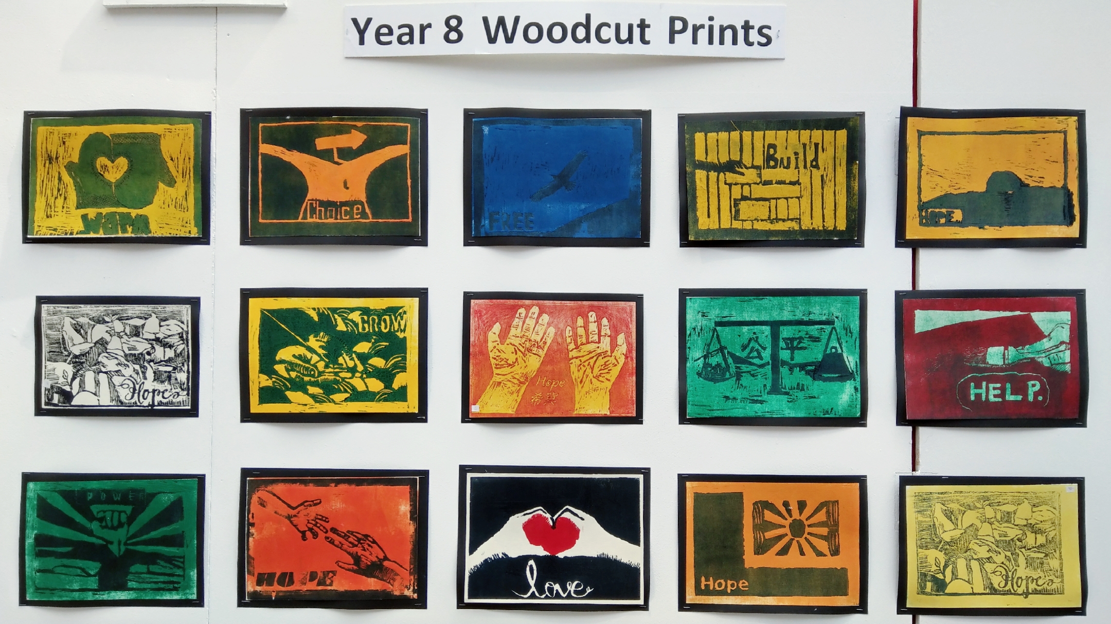 DCB Key Stage 3 exhibition ''Paint Print Draw Sculpt'' - Year 8 Woodcut Prints