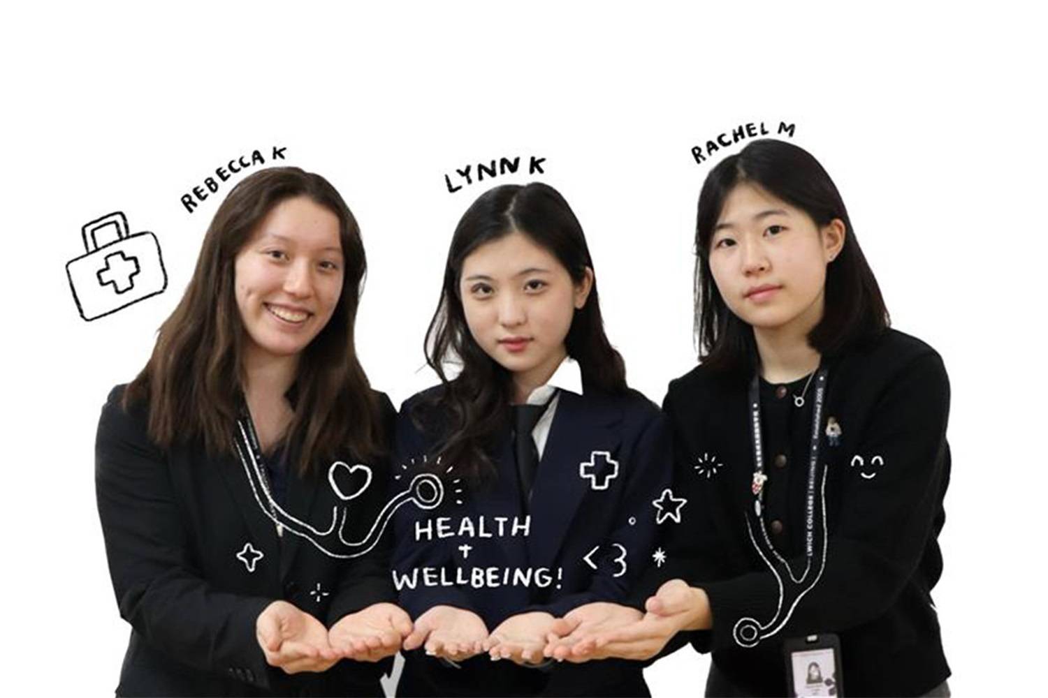 身心健康学生代表:Rebecca K, Lynn K, Rachel M