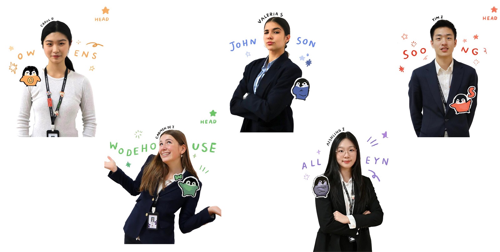 学院领导: Tim Z, Valeria S, Carol Q, Carmen de Z, Aishling Z