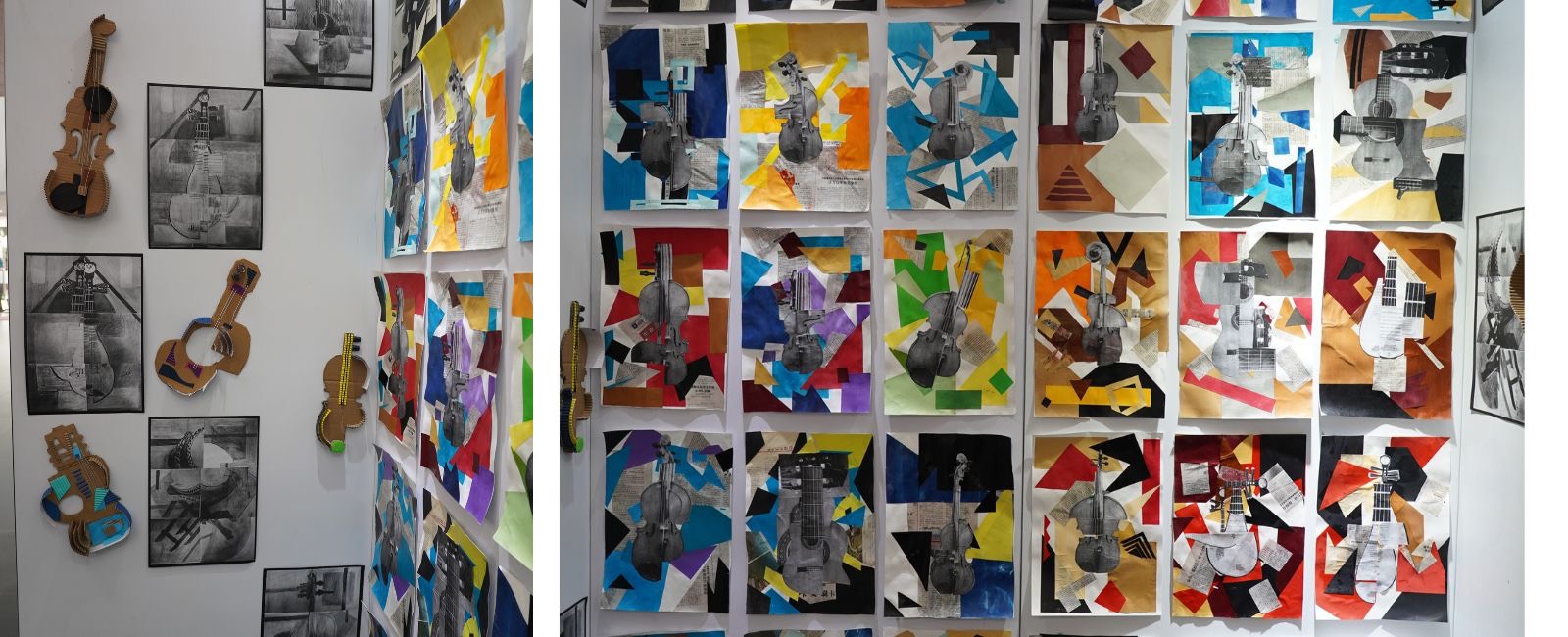 Year 8's semi-abstract instrument collages and sculptures