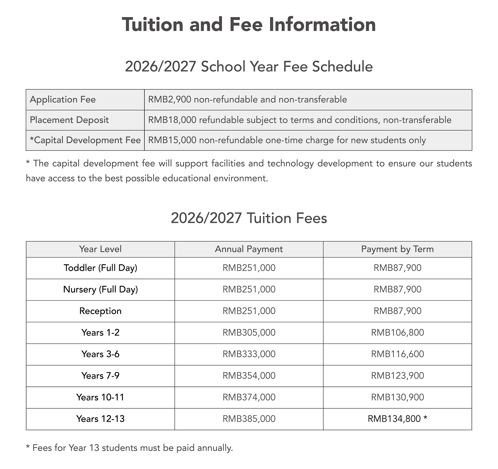 Dulwich College Beijing 2026/2027 Tuition Fees