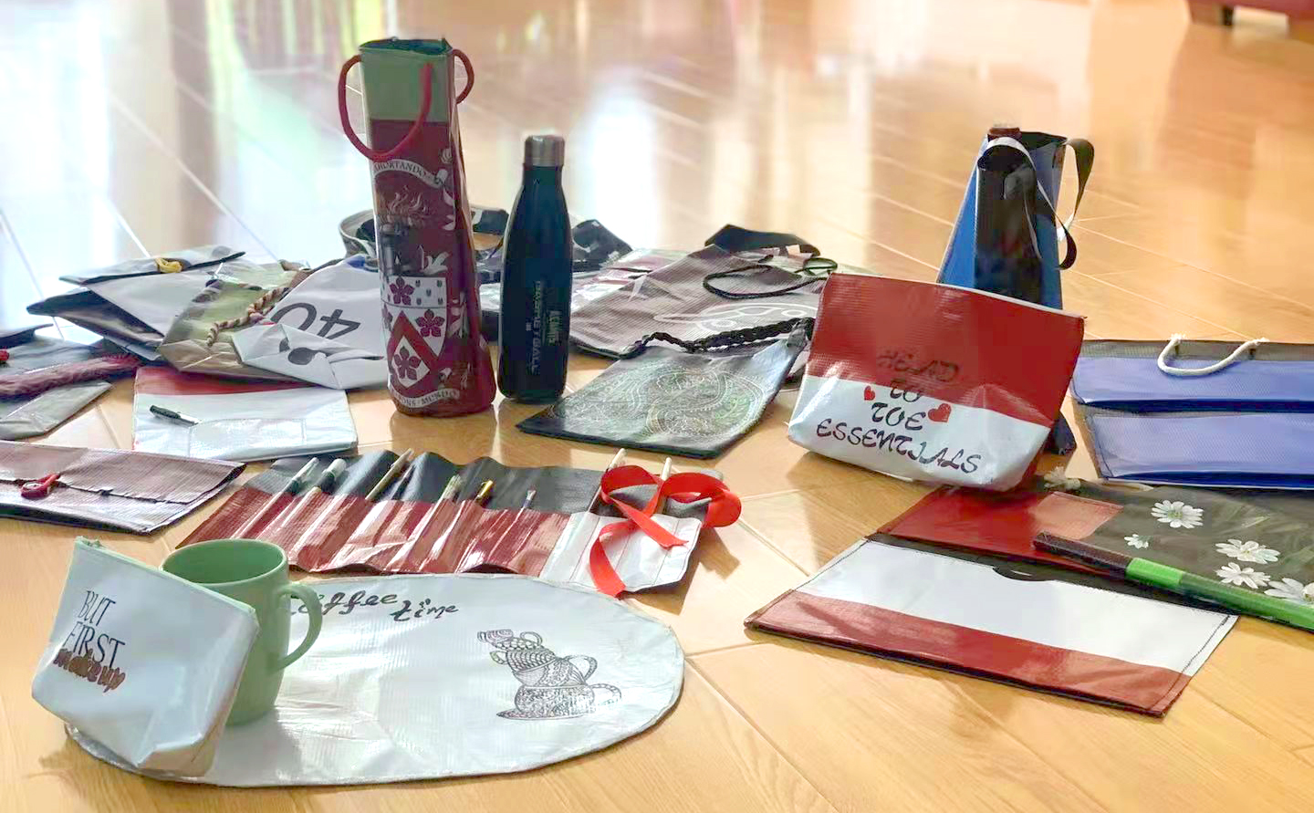 Creative crafts made from recycled school banners