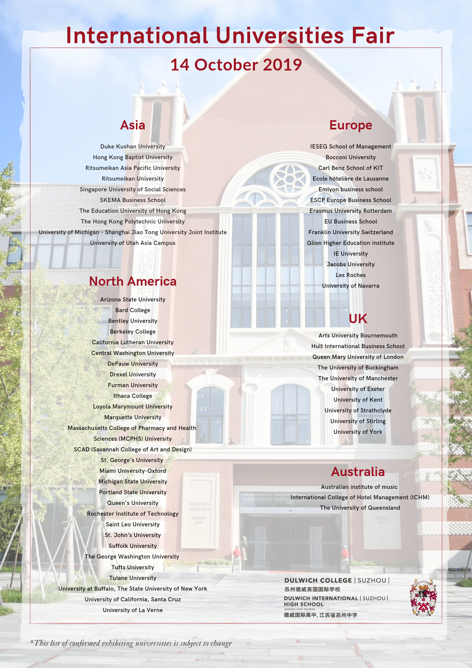 2019 Dulwich College Suzhou Universities Fair