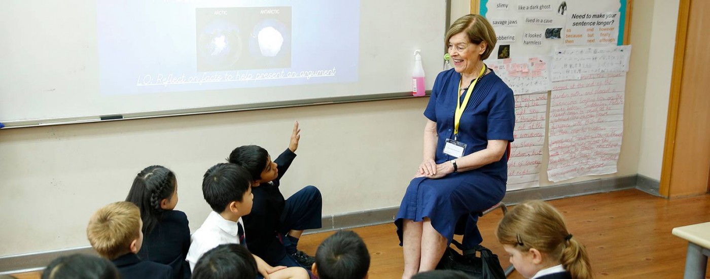 The Honourable Alexandra Shackleton speaks to Year 4 students at Dulwich College Shanghai Pudong.