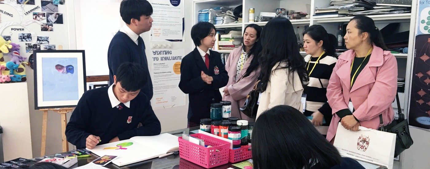 students guiding parents for classroom tours