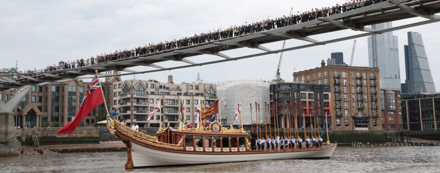 Dulwich College 400 years celebration on the Queen's rowbarge on River Thames