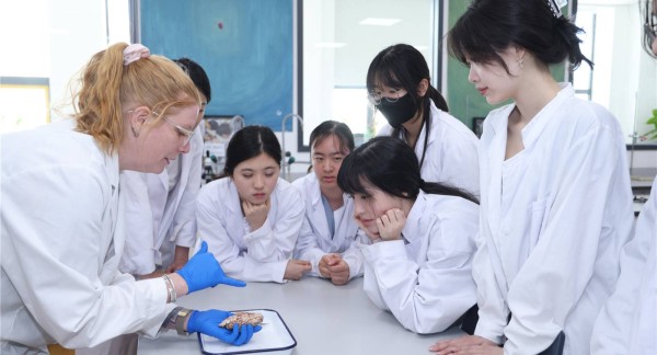 Biology class in laboratory