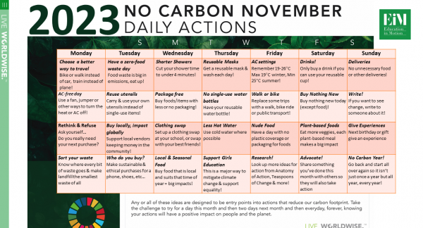 No Carbon November 2023 - calendar