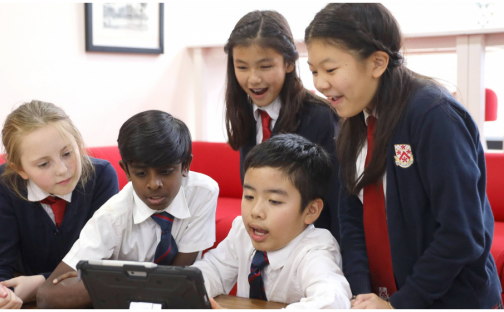 Group of children online learning